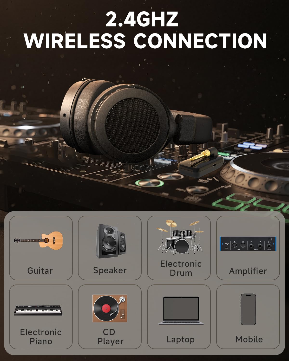 AOC 2.4GHz Wireless Headphones for Guitar Amp, 20ms Low Latency