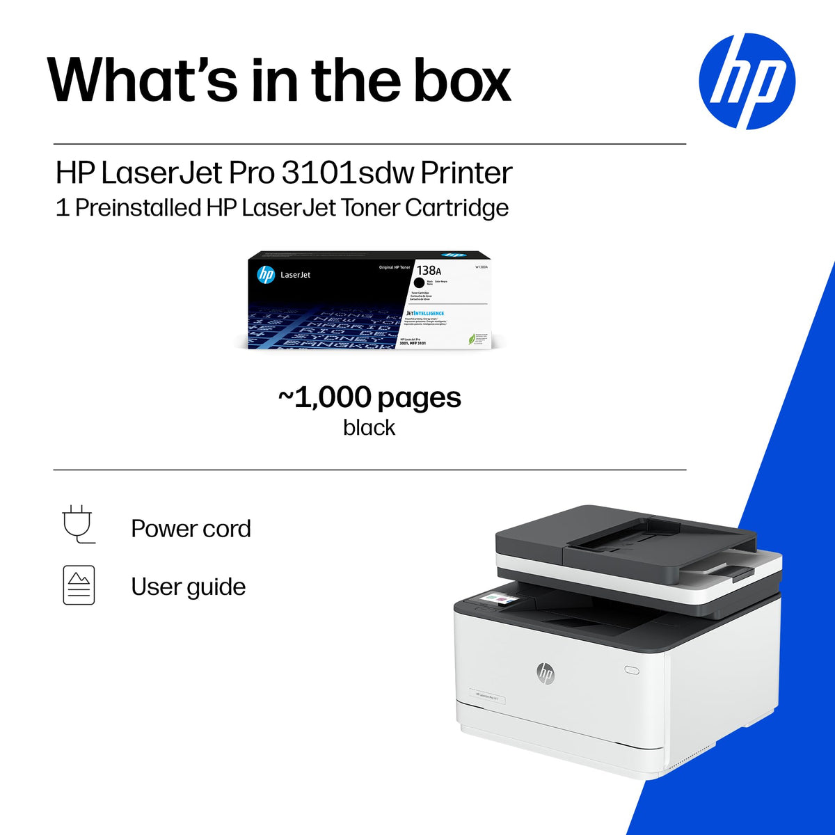 HP LaserJet Pro 3101sdw | Monochrome | Laser Printer | All-in-One | Duplex