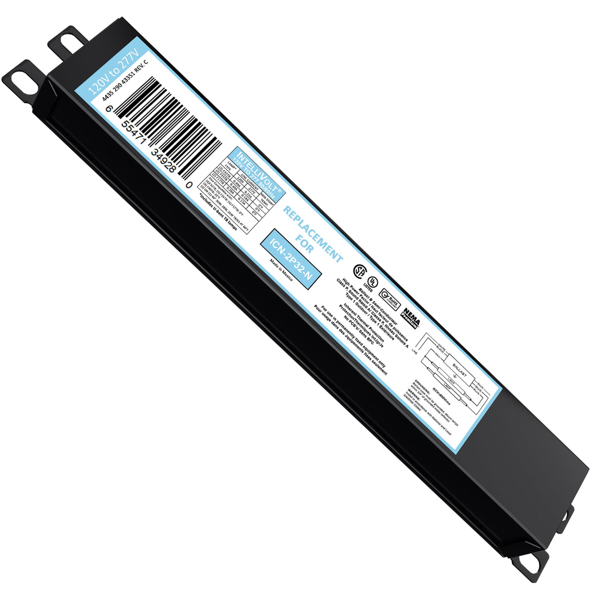 10 Pack 4 Lamp T8 Ballast, Replacement for ICN-4P32-N or SC