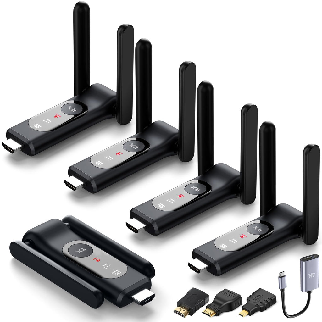 Wireless HDMI Transmitter and 2 Receiver,50M/165FT,LED Display,Up to 8 RXs