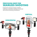 Movo iFilmer-PRO Smartphone Video Rig Kit – Stabilizer Cage with Dual Grips, VXR10 Shotgun Microphone, LED Light, & Tripod for iPhone/Android