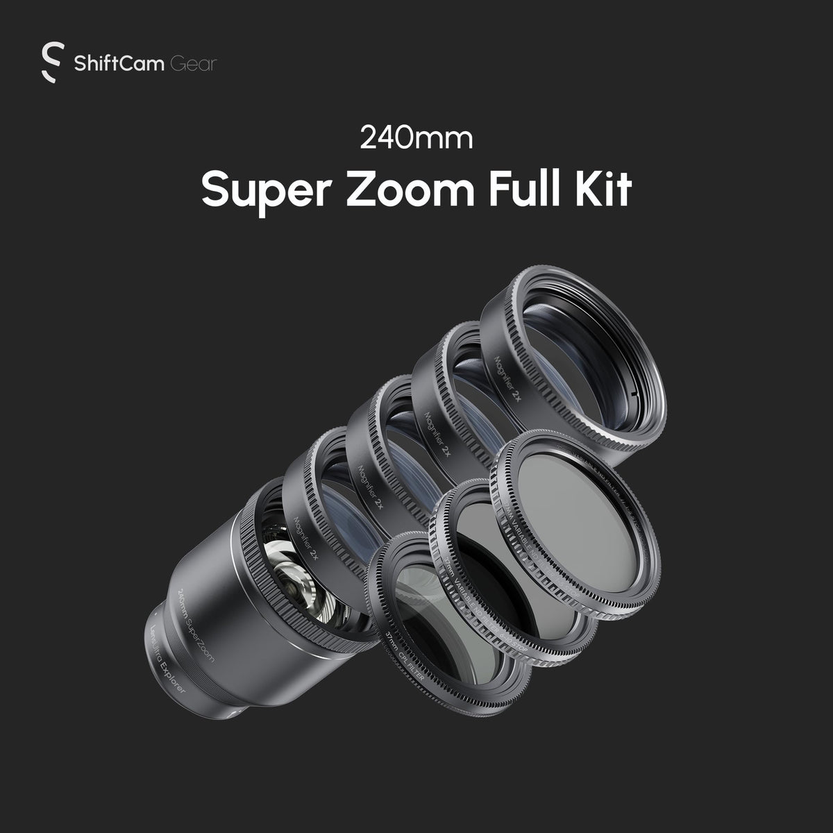 ShiftCam LensUltra 240mm Super Zoom Telephoto Full Kit for iPhone & Android – 240mm Tele Lens + 4 Macro Converters + 3 Filters – Complete Long-Reach + Close-Up System for Distance & Detail Photography