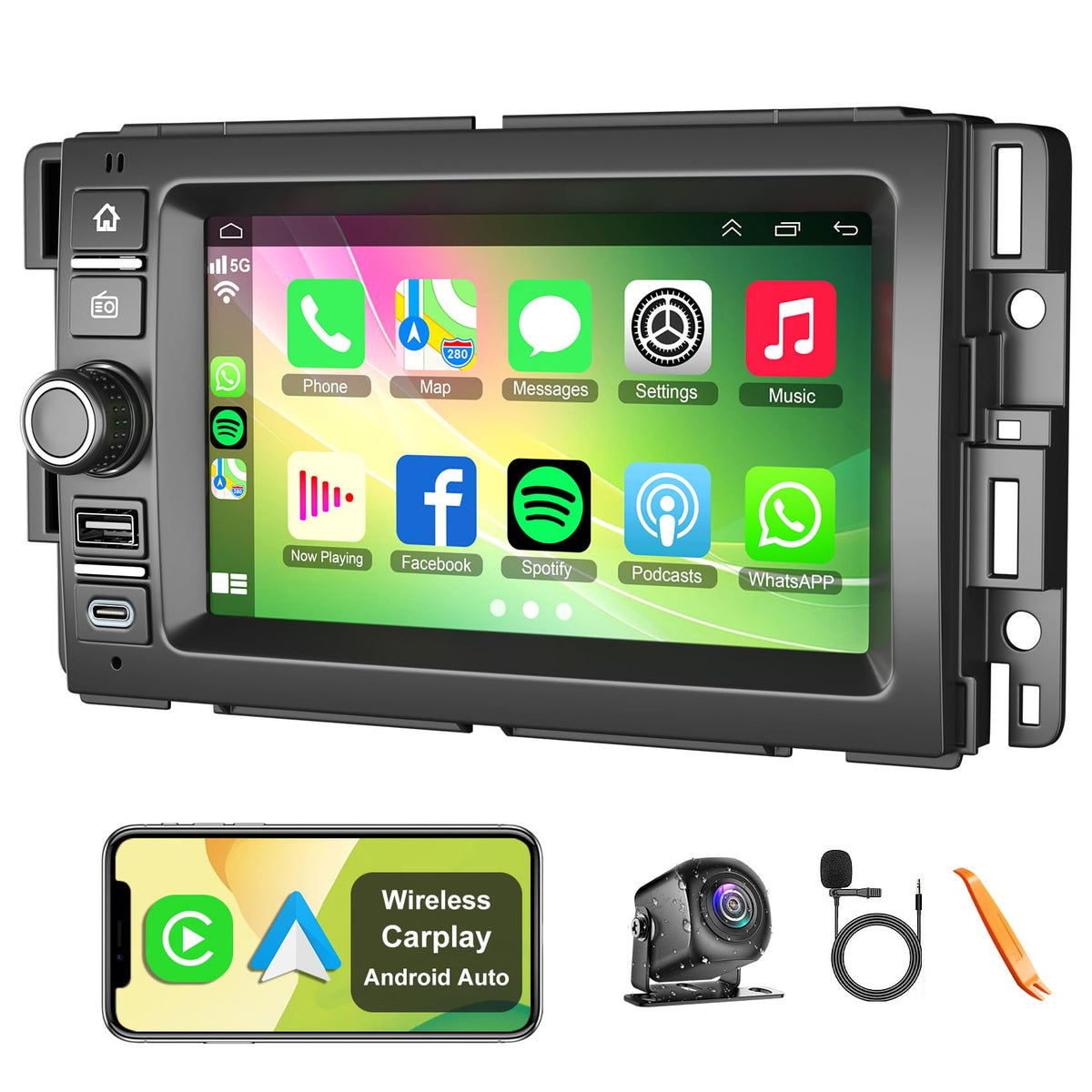[8-core+128G] 8 Inch Car Radio for Chevy Silverado GMC Sierra Yukon 2007-2012, QLED Touch Screen GPS Navigation Stereo Upgrade with CarPlay Android Auto, Backup Camera, SWC, Bluetooth, Android 15