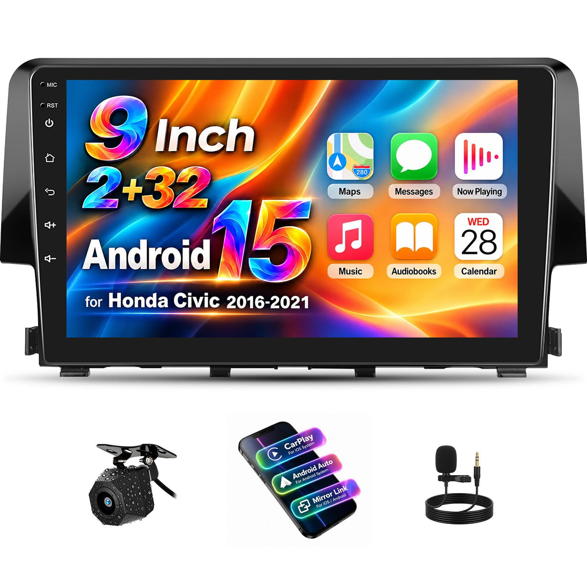 SIXWIN 9'' 4G+128G Android 15 Car Stereo for Honda Civic 2016-2021
