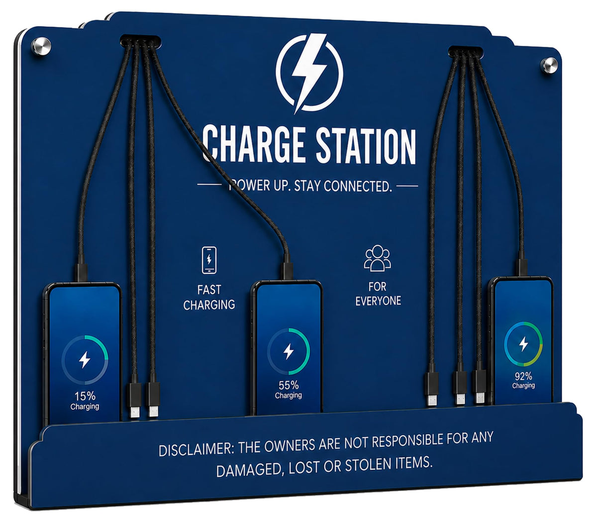 Wall Mounted Cell Phone Charging Station 8 Charging Cables 5V2.4A