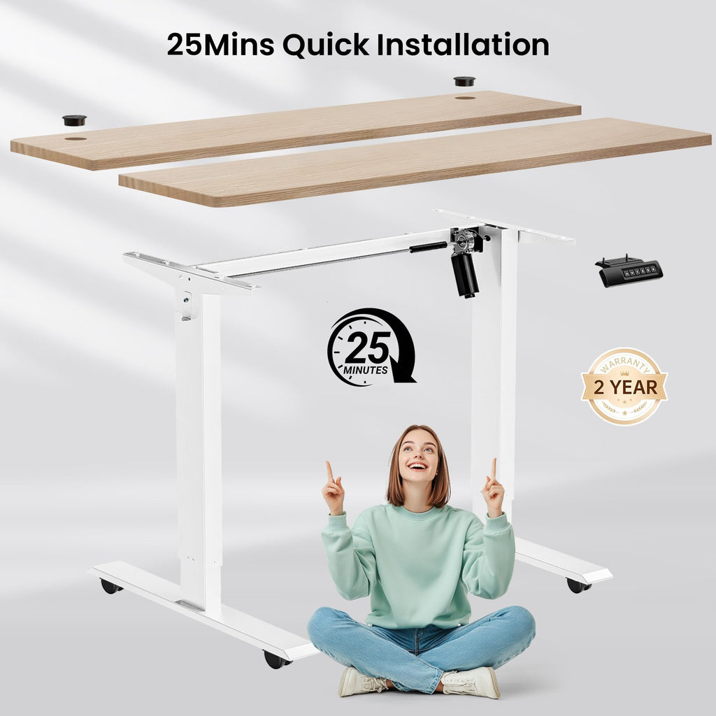 farexon 48 x 24 inch Standing Desk Electric Adjustable Height with Power Outlets, Stand up Desk with Wheels, Preset Heights Home Office Gaming Computer Workstations Table（Oak
