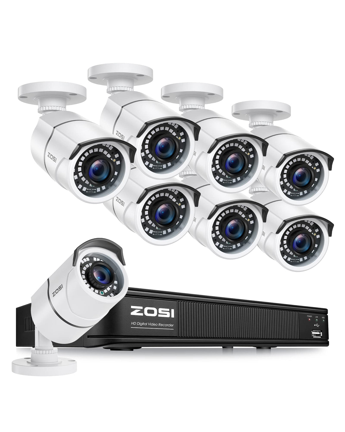 ZOSI 3K Lite Wired Security Camera System, 8 x 1080p Bullet Cameras, No HDD