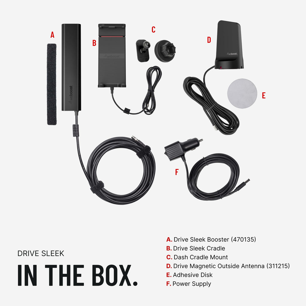 weBoost Drive Sleek - Model 470135R - Portable Signal Booster for Cars, SUVs, Trucks & Vans - 5G & 4G LTE Cellular Signal Booster for All US Carriers - Includes Booster & Antennas - FCC-Approved