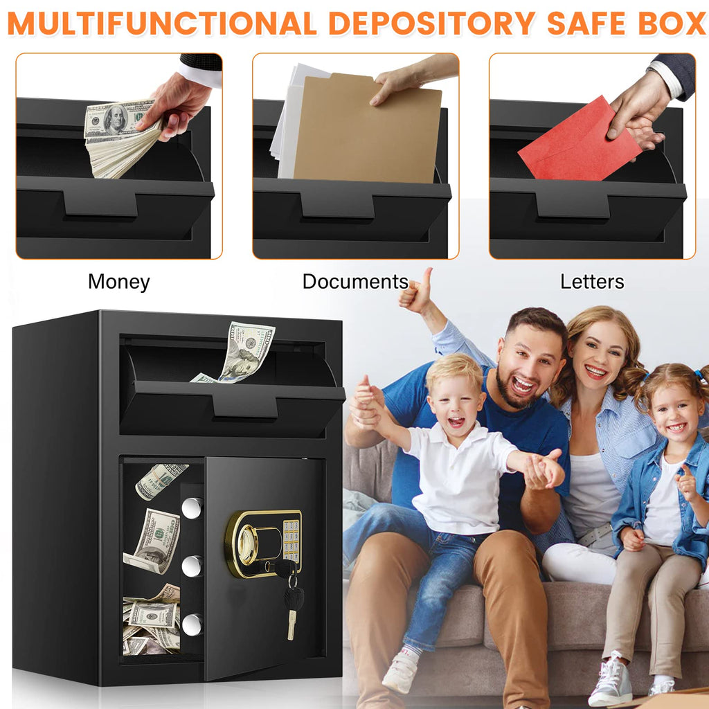 2.3 Cubic Depository Safe with Drop Slot, Electronic Anti-Theft Drop Safe for Business with Programmable Numeric Keypad Lock and Spare Keys, Cash Drop Safe Box for Office Home Retail Store