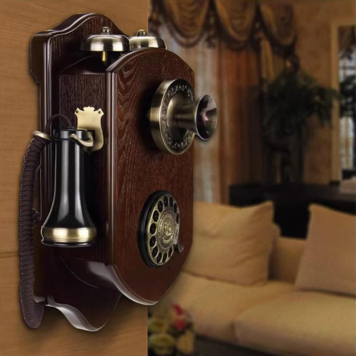 Retro Telephone Ornament, Wall Mounted Vintage Phone, Rotary Dial Antique Landline Phones, Old Fashion Wall Decor Telephone for Home Or Office Use(Red)