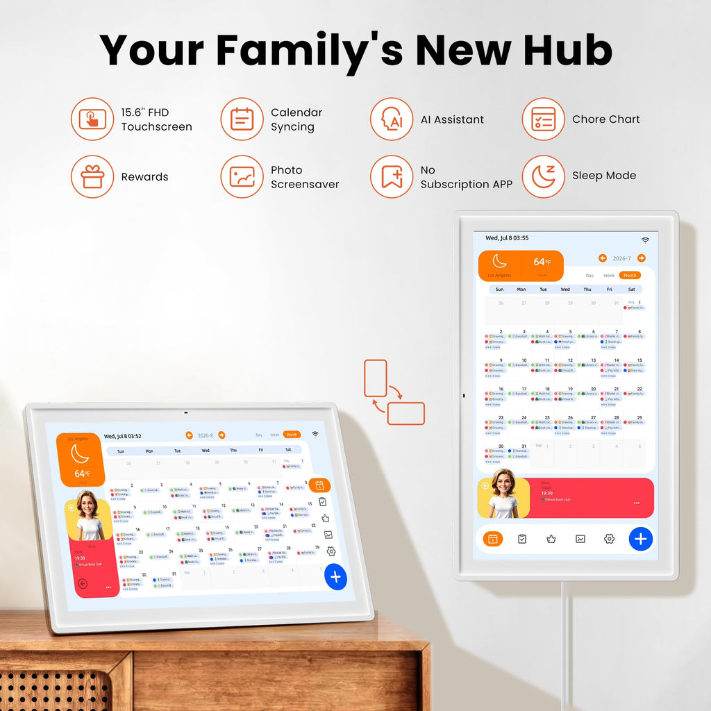 15.6'' Digital Calendar Wall Touch Screen, No Subscription Family Planner