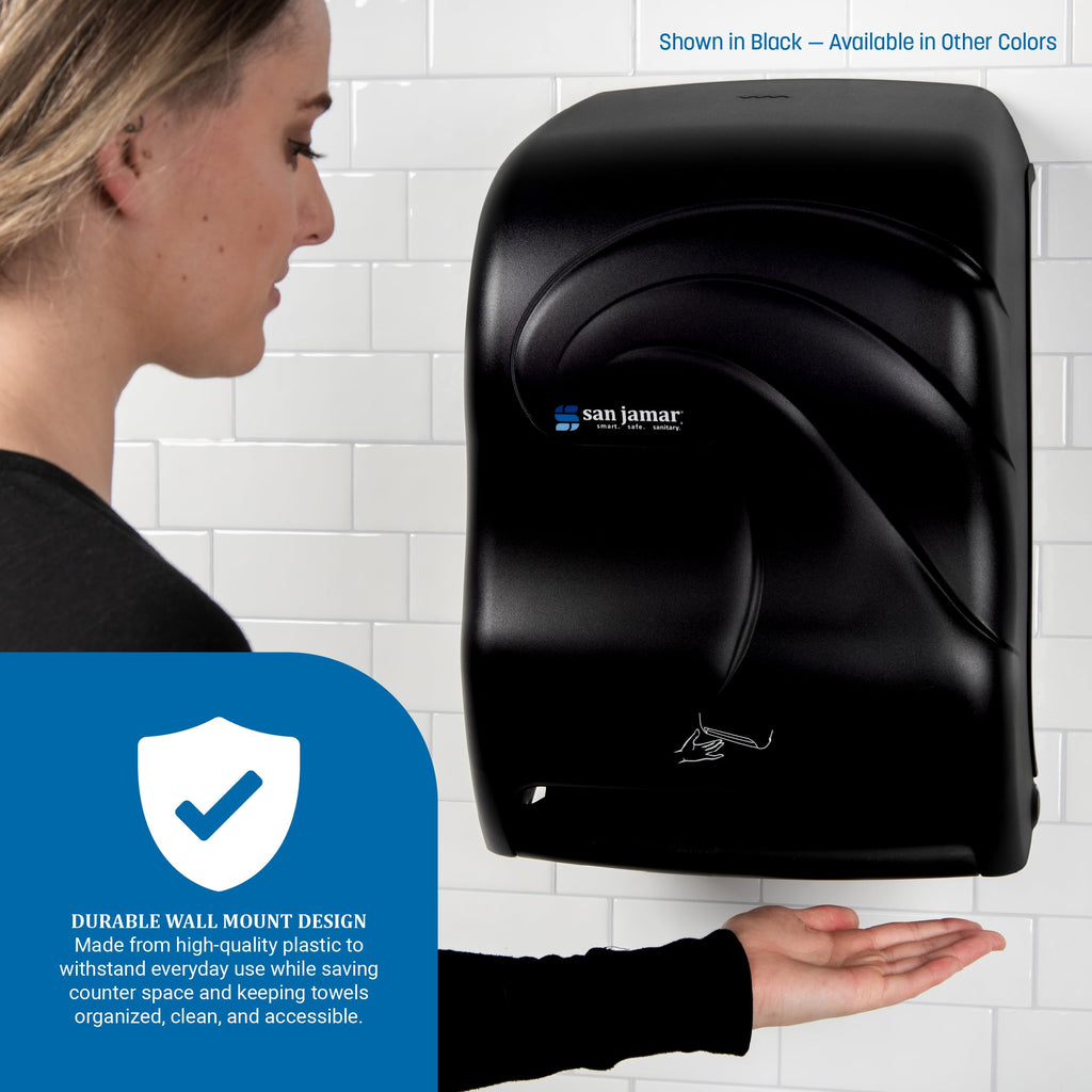 San Jamar Ocean Smart System Automatic Paper Towel Dispenser, Electronic for Bathroom and Kitchen, 16.5" x 11.75" x 9.25", 1 Count, Black Pearl