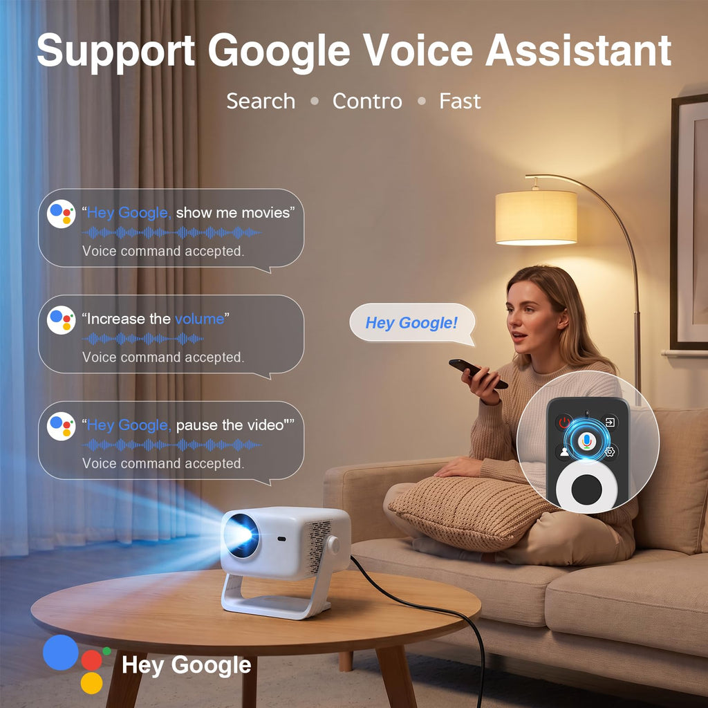 【Google TV & 4K】Smart Projector with WiFi and Bluetooth, VISSPL AI Auto Focus & Auto Keystone Portable Outdoor Projector, Voice Control Movie Gaming Projectors for Bedroom/Ceiling