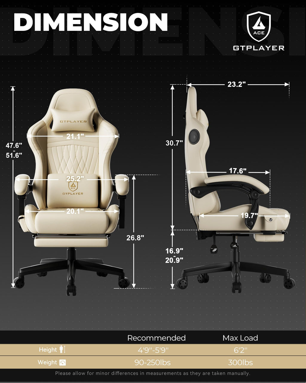 GTPLAYER Gaming Chair with Speakers ACE-PRO, Computer Video Game Chairs with Footrest for Adults, Built-in Speakers, App Support & Bluetooth Control, Ergonomic Reclining Silla, Linkage Armrest, Ivory