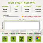YXL 6 Pack 1x4 LED Flat Panel Light Office Light, 5200LM, 5CCT LED Drop Ceiling Light Fixture, 40W/35W/30W/25W/20W Selectable,6500K/5000K/4000K/3500K/3000K,Dimmable 0-10V,ETL