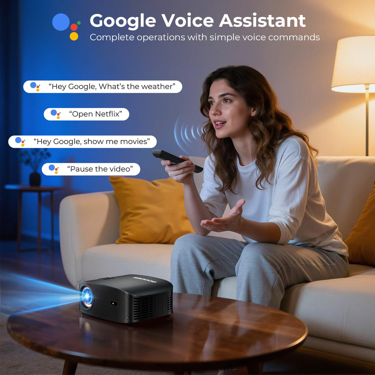 GOODEE Mini Projector [Official Licensed Google TV] Built-in Apps