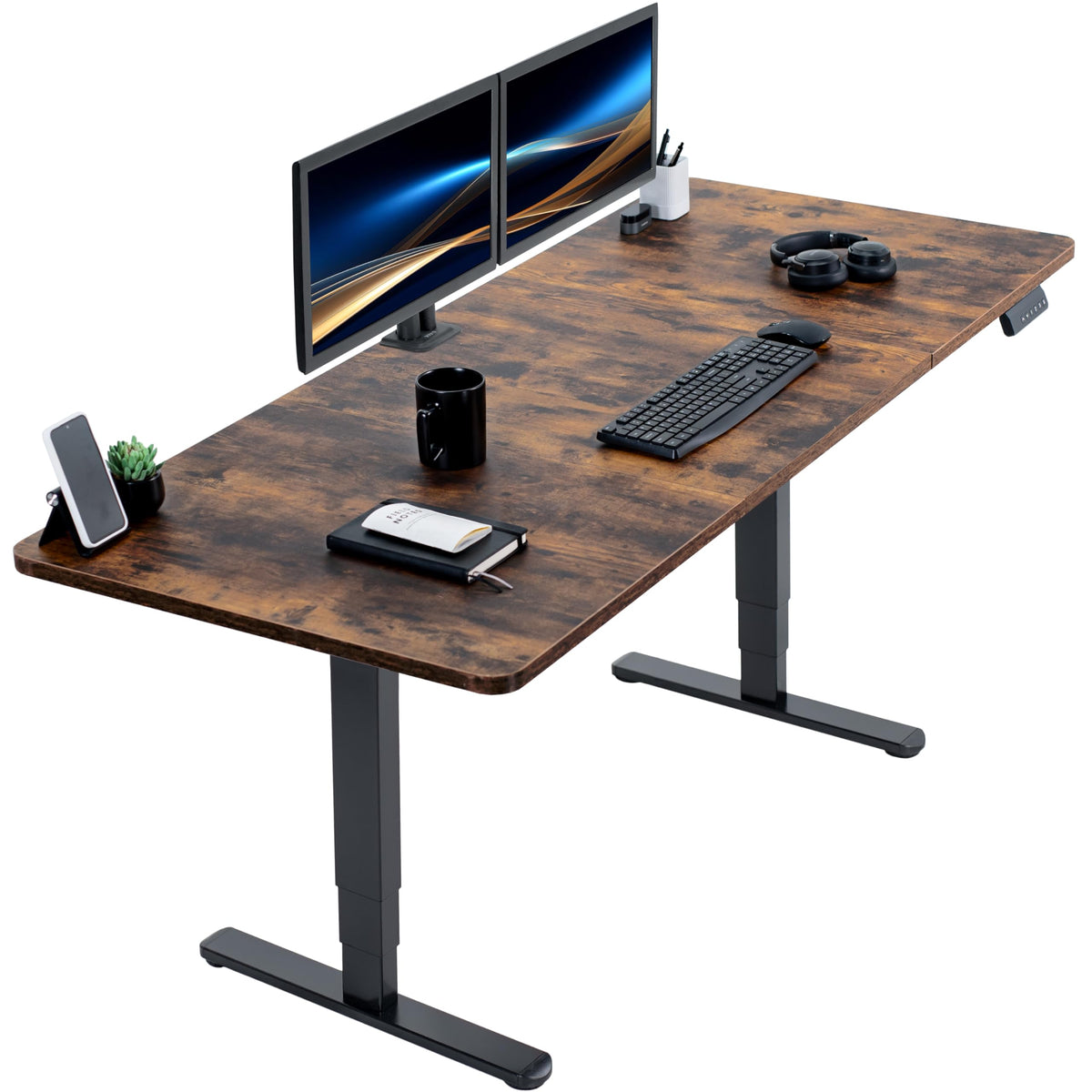 VIVO Electric Dual Motor Standing Desk, 71" x 30" Dark Walnut Top