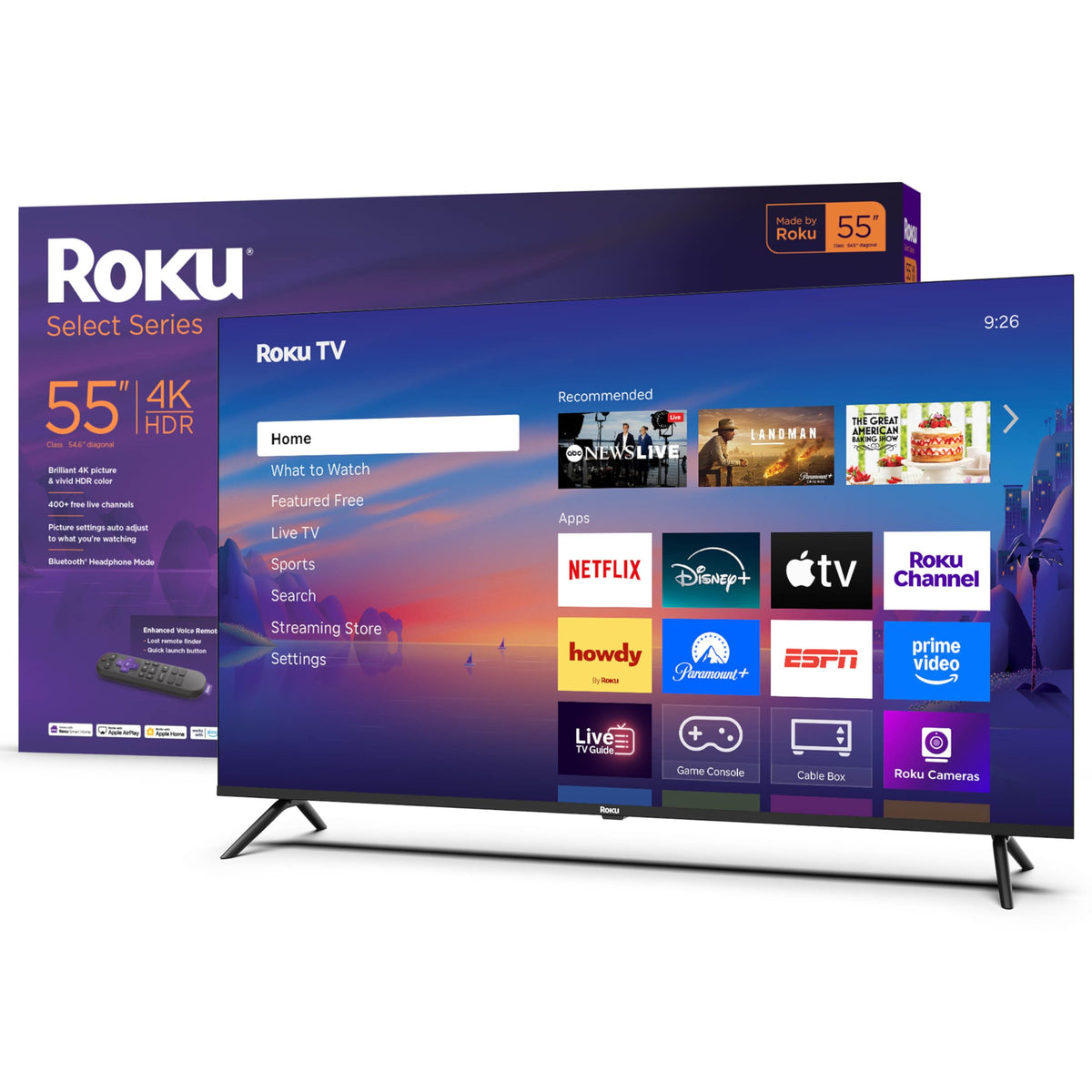 Roku Smart TV – 55-Inch Select Series, 4K HDR TV – Roku TV with Enhanced Voice Remote – Flat Screen LED Television with Wi-Fi for Streaming Live Local News, Sports, Family Entertainment