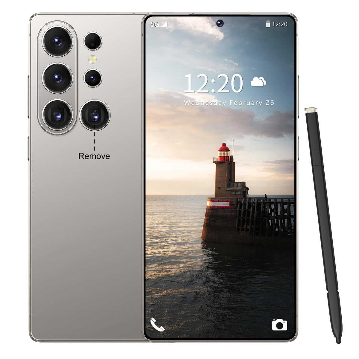 Huness S26 Ultra Unlocked Phone,Built in Pen The Phone,Cell Phone Battery 7000mAh 6.99" HD Screen,Android 15 16+512GB Smartphone,Dual SIM/5G/Face ID/Fingerprint Lock/GPS (Gold)