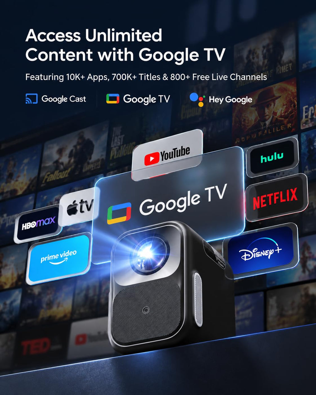 Google TV Smart Projector, Licensed Netflix, Native 1080P FHD