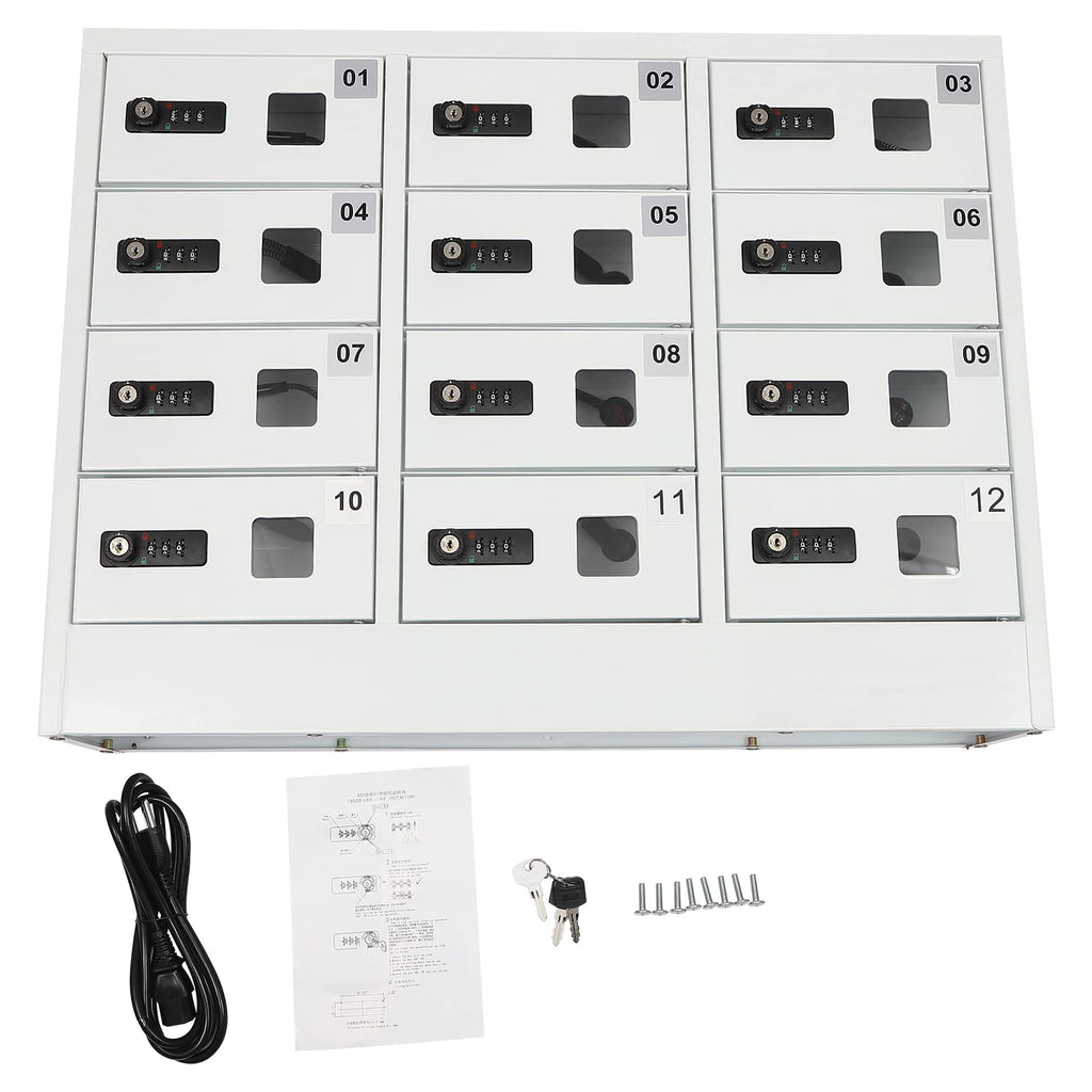 12 Slots Cellphone Locker, Cellphone Locker with Combination Lock Phones Storage Pocket Cellphone Charging Station with 3 in 1 Charging Ports for Schools, Gyms, Employee Cabinets