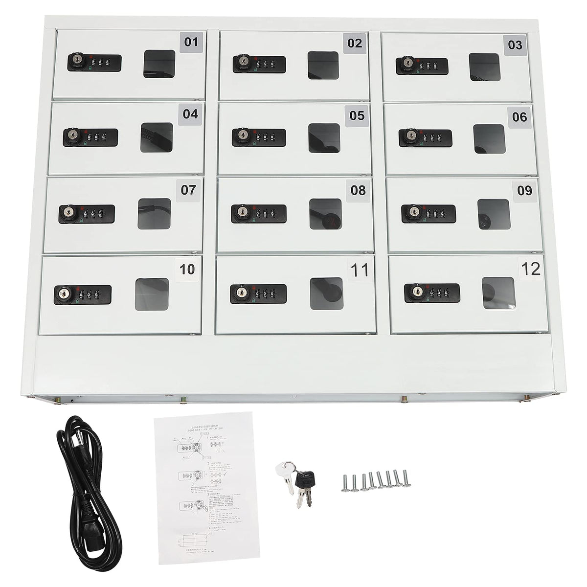 12 Slots Cellphone Locker, Cellphone Locker with Combination Lock Phones Storage Pocket Cellphone Charging Station with 3 in 1 Charging Ports for Schools, Gyms, Employee Cabinets