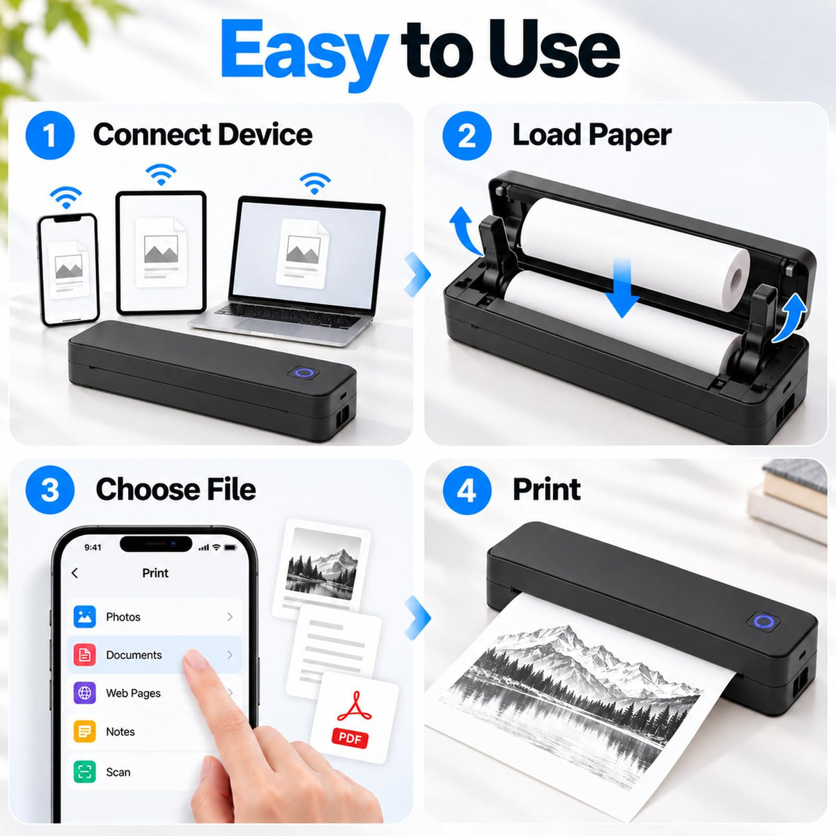 Trivana Inkless Portable Printer, Thermal Replacement Paper Rolls, Black,2