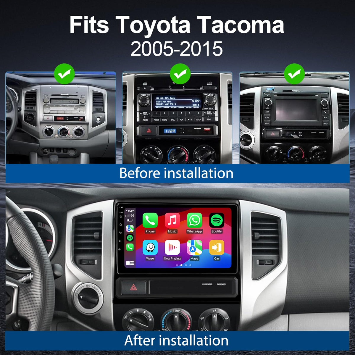 Car Stereo Radio for Toyota Tacoma 2005-2015 with Carplay & Android Auto