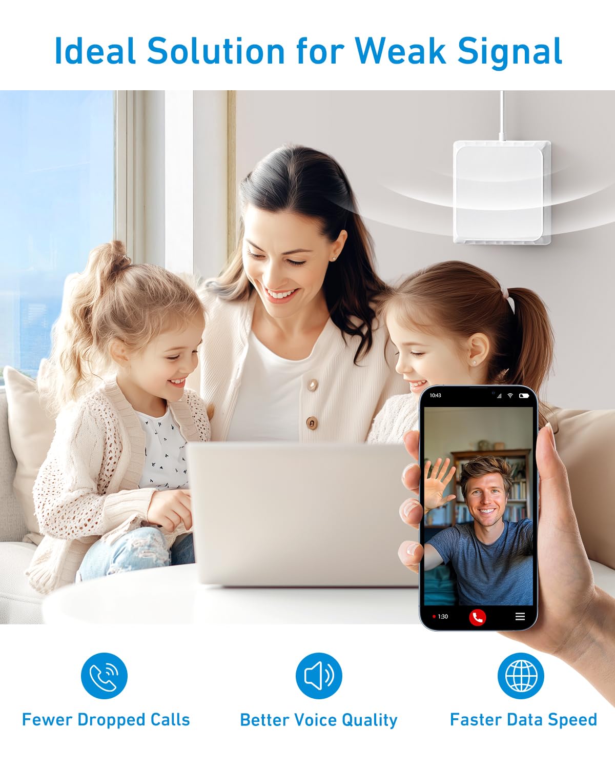 Cell Phone Booster for Home | Up to 5,500 sq ft | Boost 5G 4G LTE & 3G Signals on Band 2 4 5 12 13 17 | Compatible with All US&CA Carriers - Verizon,ATT, T-Mobile & More | FCC Approved