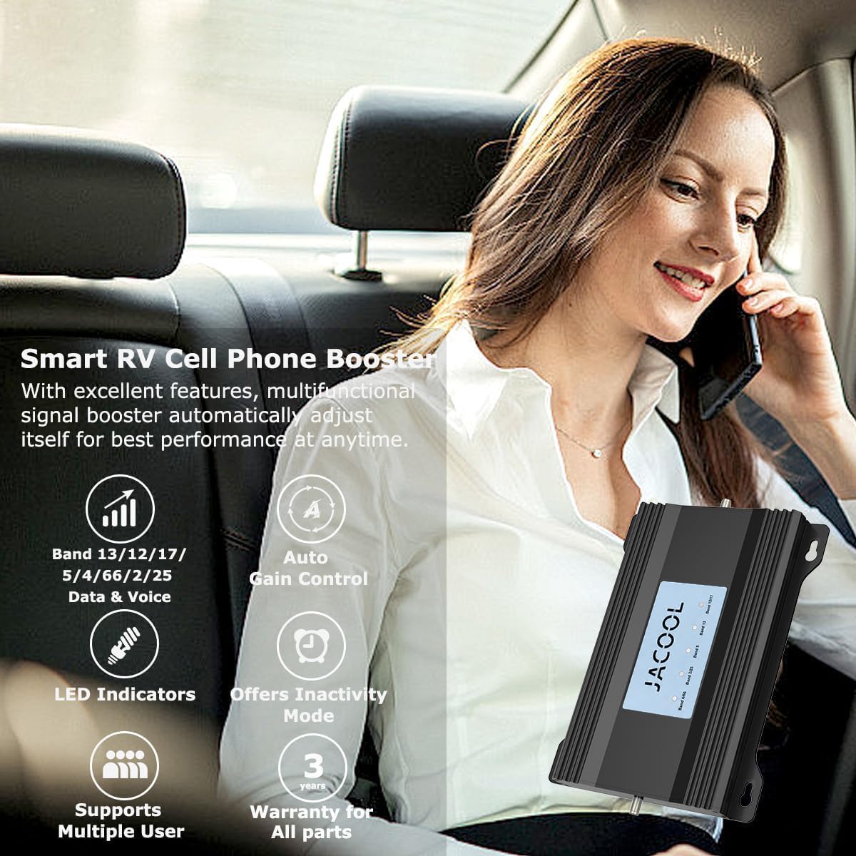 Vehicle Cell Phone Booster for Car Truck RV, Works with All U.S. Carriers