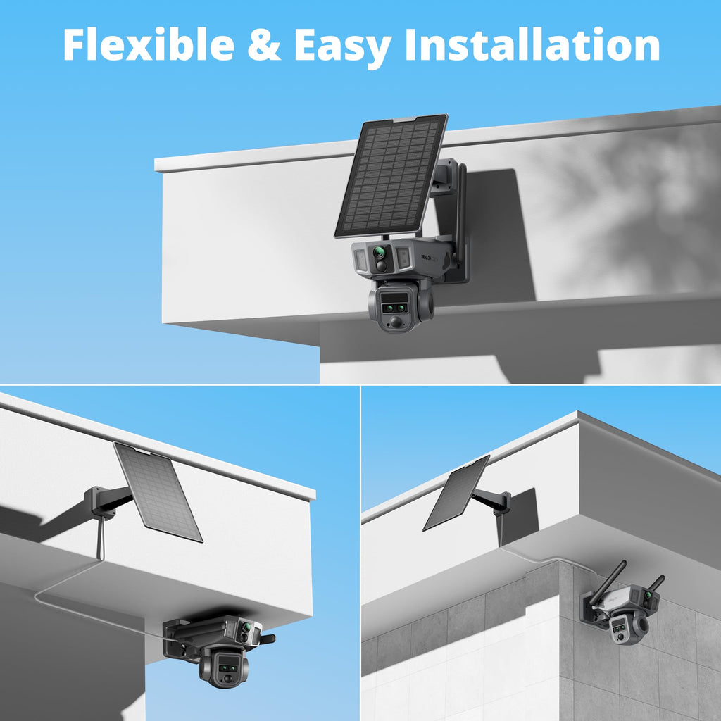 Dragon Touch 4G Cellular Security Camera, 4K Solar Camera Wireless Outdoor, 3 Lens Bullet-PTZ Cam, 360° View, 10X Optical Zoom, AI Track, Color Night Vision, 12000/9W Battery, 64GB Card Included