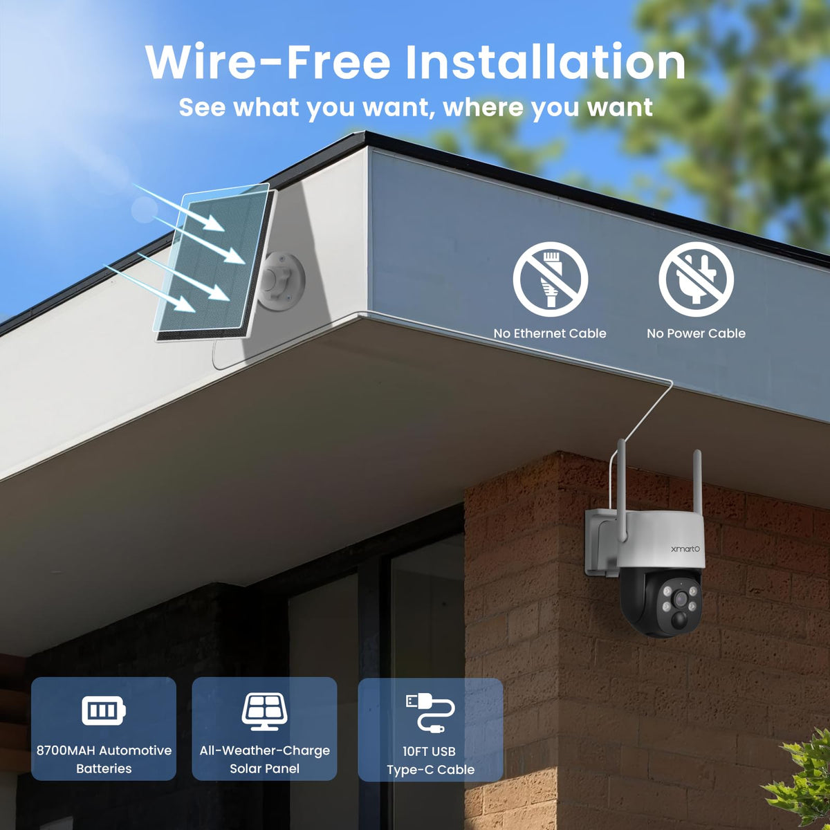 xmartO Wireless Solar Security Camera System Outdoor, 500GB Local Storage