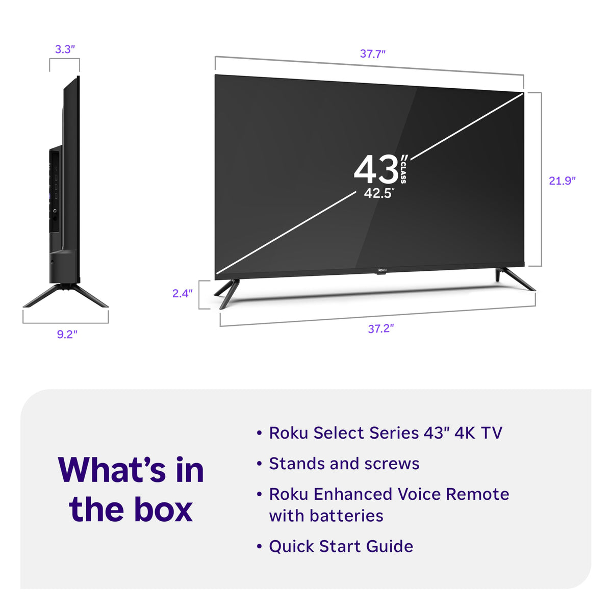 Roku Smart TV – 43-Inch Select Series, 4K HDR TV – Roku TV with Roku Remote – Flat Screen LED Television with Wi-Fi for Streaming Live Local News, Sports, Family Entertainment