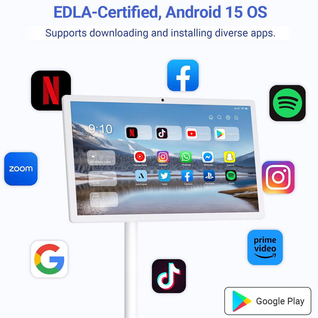 22-Inch Portable TV on Wheels, 1080p Portable Touch Screen Monitor