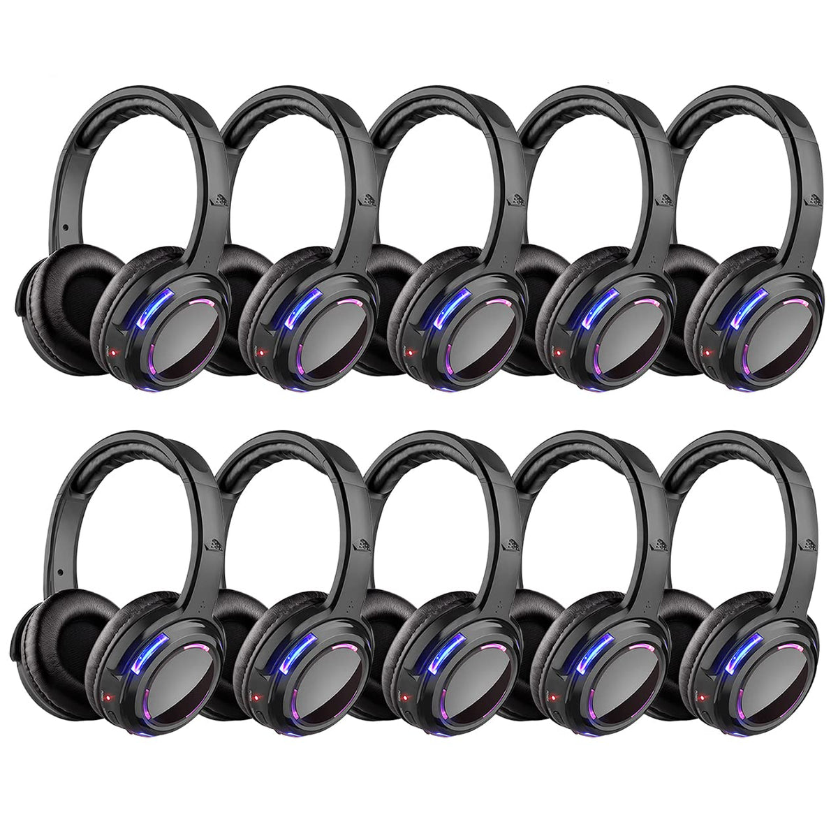 Professional Silent Disco LED Wireless Headphones and RF LED Silent Disco Earphones for iPod MP3 DJ Music Pary Club (20 led Headphone + 1 Transmitter)