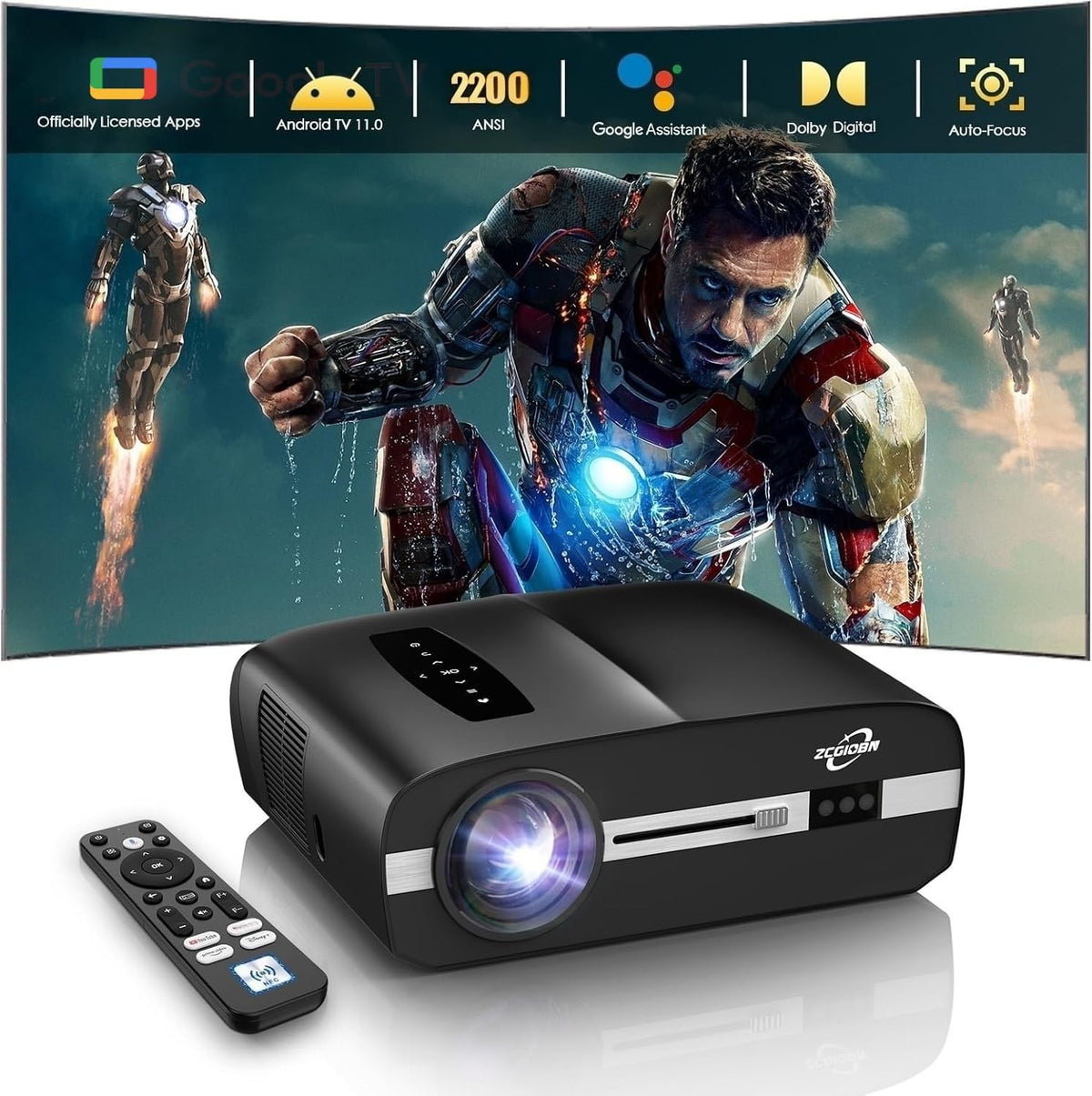 4K HDR Portable Projector with Smart Live TV & WiFi6, 30W Dolby Audio