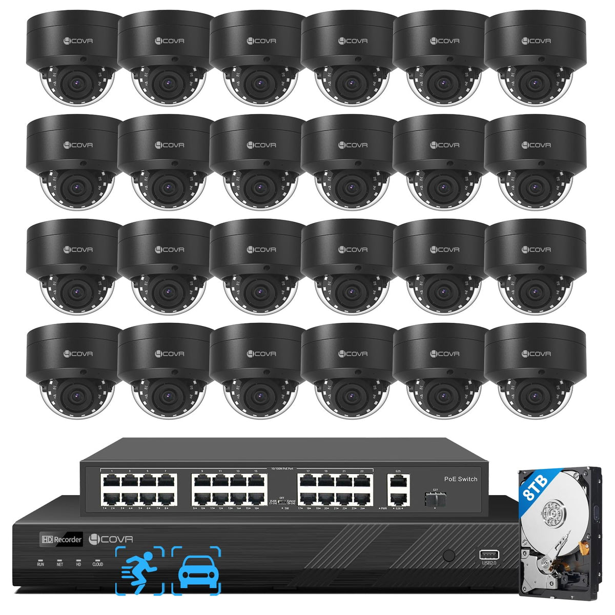 4COVR PoE 32 Channel Security Camera System with 8TB HDD, LY54AB5M3224