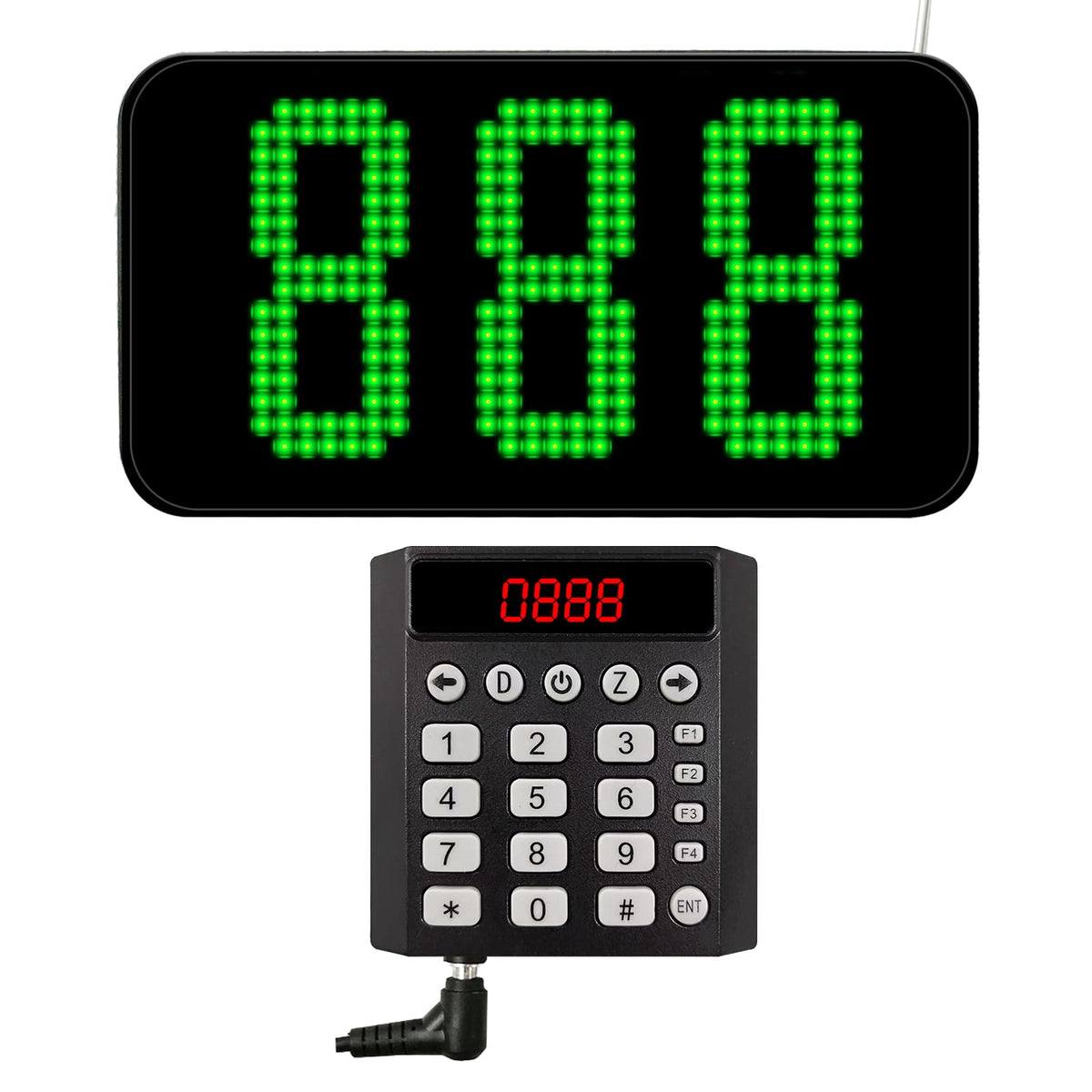 3-Digit Customer Number System Wireless Queue Calling System with 1 Keypad Caller 2 Now Serving Screens Real-Time Display Green Ticket Number for Office Clinic Bank Waiting Line Management