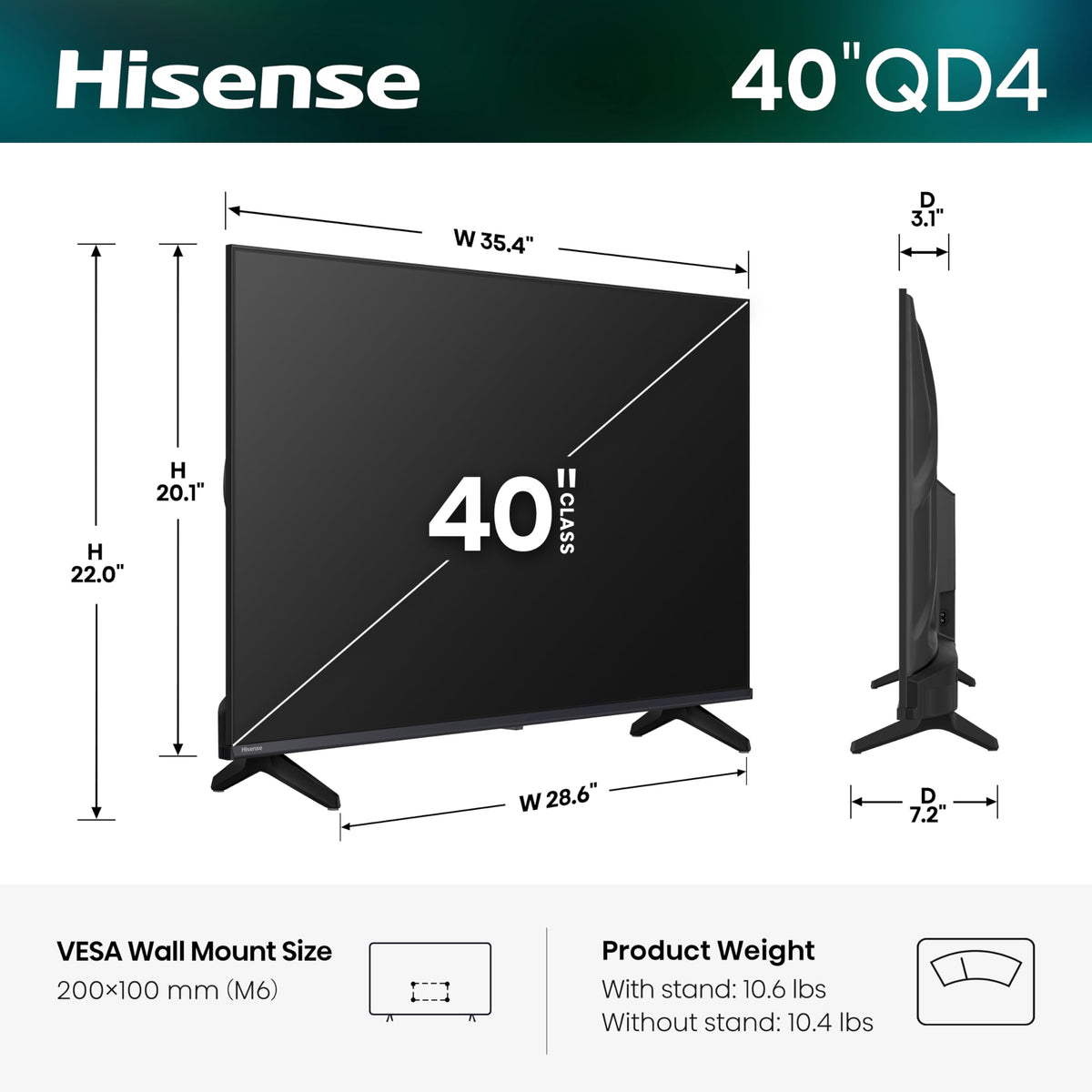 Hisense 40" Class QD4 Series Hi-QLED FHD Smart VIDAA TV (40QD4SV, 2026)