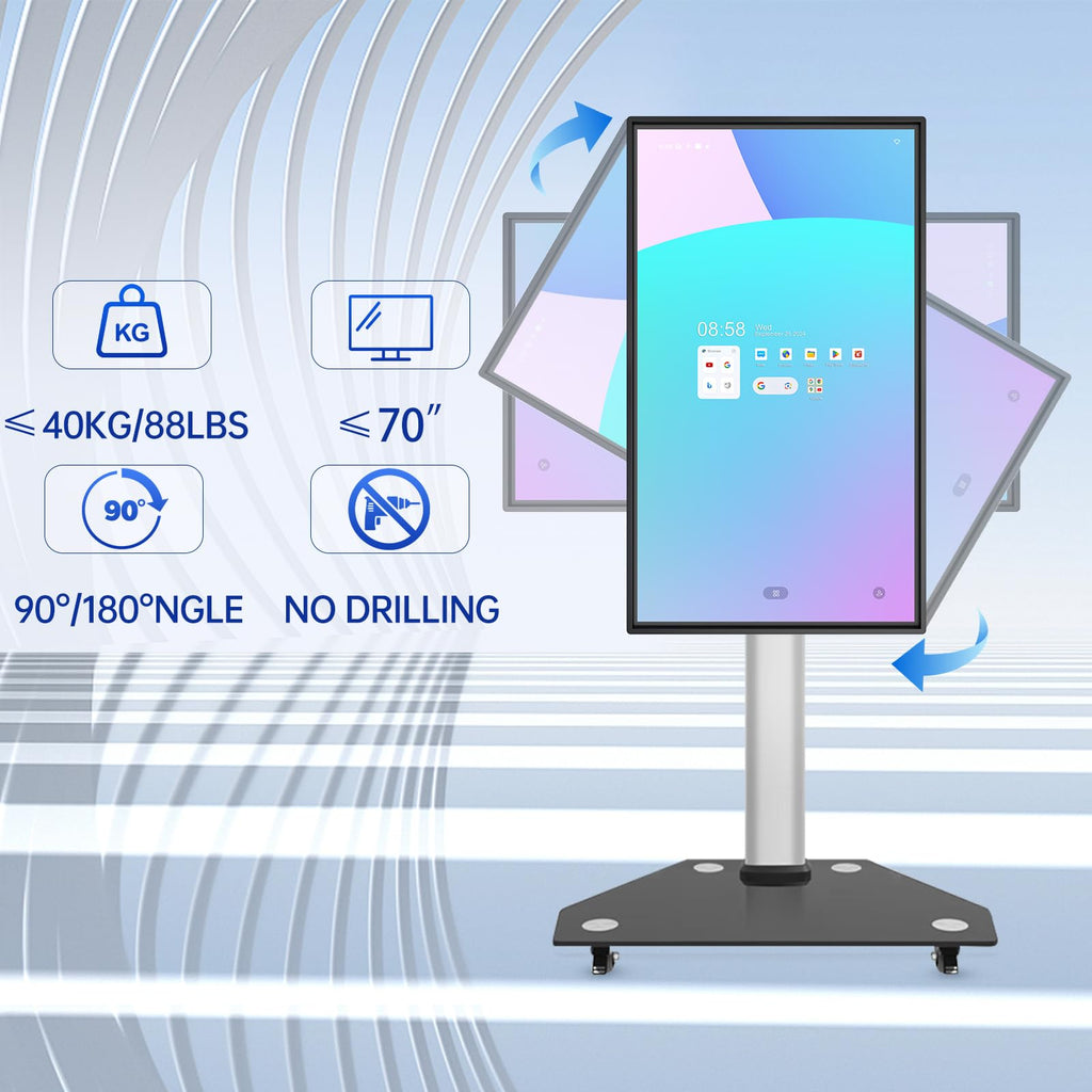 Smart Board JAV Mobile Stand, Four Lockable Wheels, Height Adjustable Portable Stand for Office Classroom