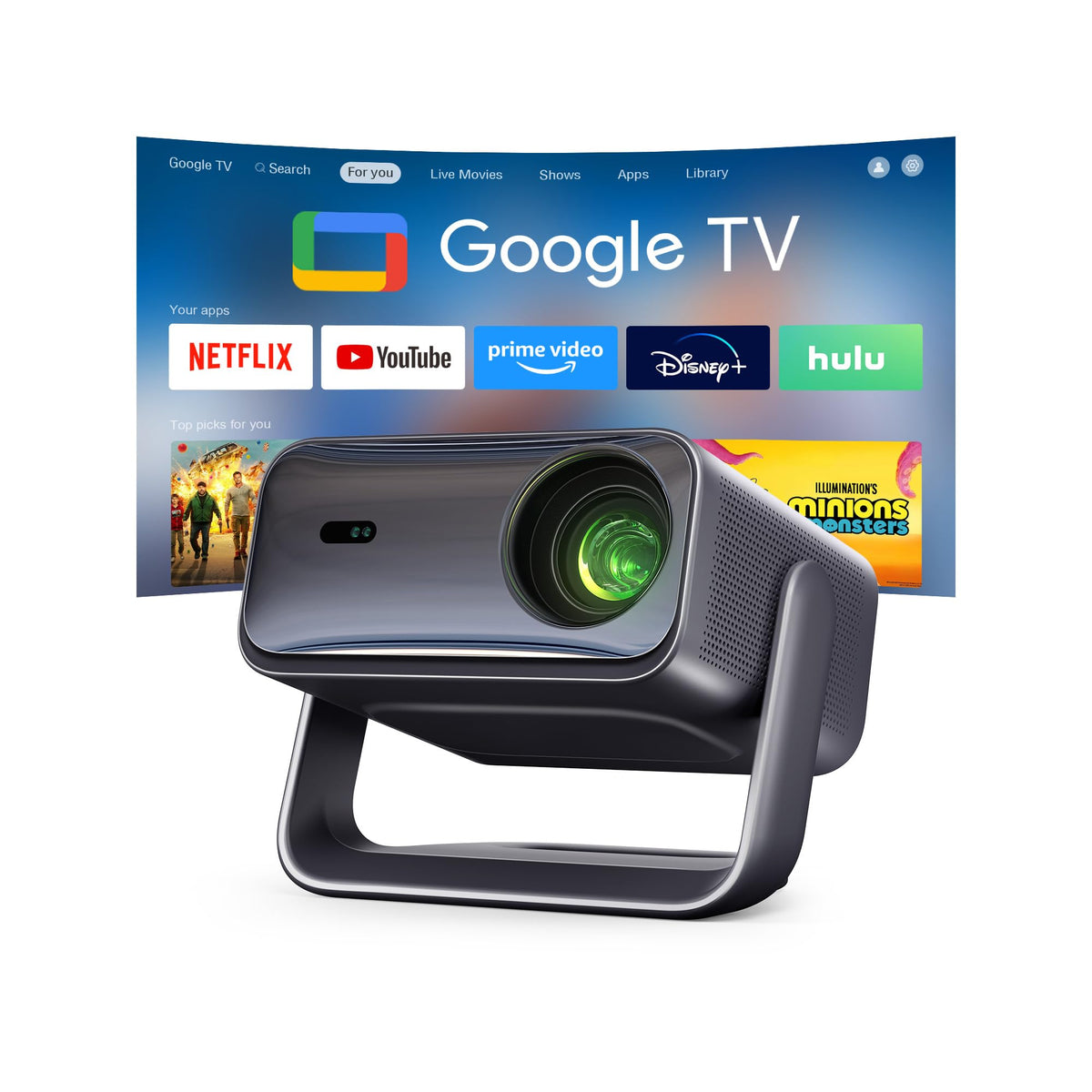 [Official Google TV & 5000 ANSI & Now with Netflix] 4K Smart Projector with WiFi and Bluetooth, Voice Control, XuanPad Black Portable Outdoor Movie Projector 4k, Dolby Audio, TOF Auto Focus & Keystone