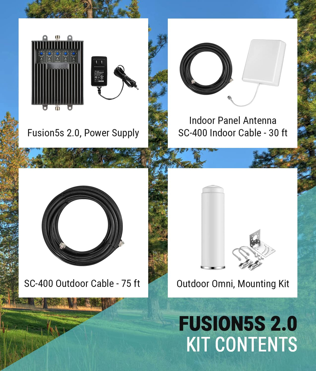 SureCall Fusion5s 2.0 Cell Phone Signal Booster for Home & Office up to 10000 sq ft, Omni Panel Antennas, Multi-User 4G/5G Boosts Verizon, AT&T, Sprint, T-Mobile, FCC Approved, USA Company