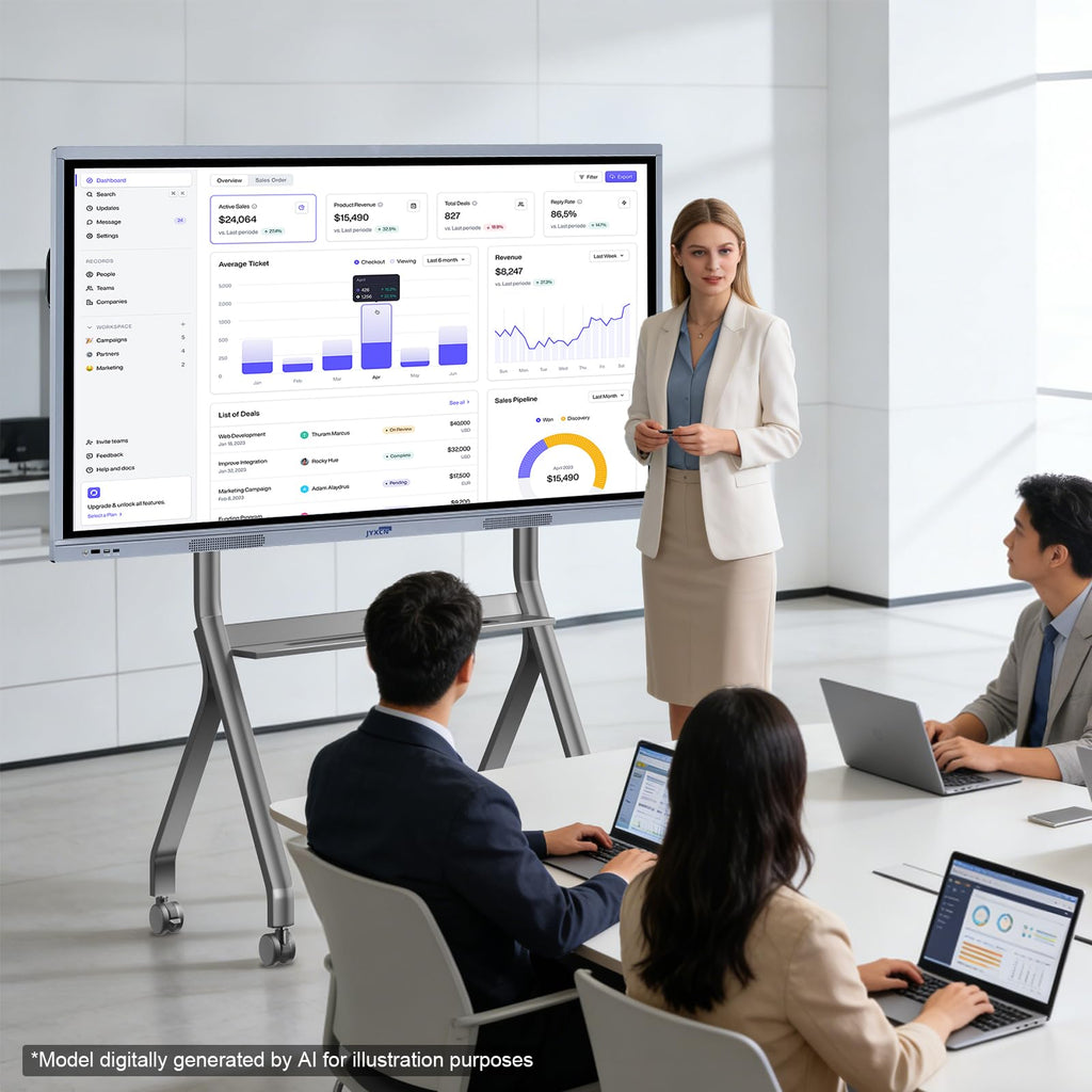 Smart Board Stand for 42-72" Interactive Whiteboards & TVs - Mobile Cart with 4 Lockable Wheels, Height Adjustable Design, 176lbs Capacity - Ideal for Classroom, E-Learning, Home Office