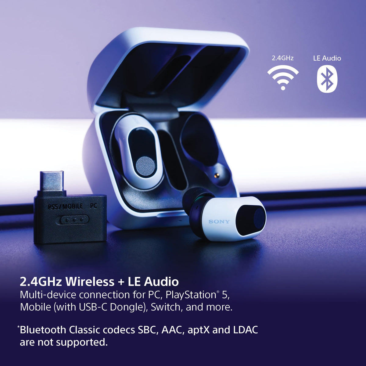Sony INZONE Buds Wireless Noise Cancelling Gaming Earbuds, Glass Purple