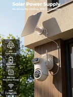 Solar Security Cameras Wireless Outdoor No Subscription with 128GB SD Home Hub, 4 Cam Kit 8 Views Dual-Len Solar Powered Camera Home Security System, 5GHz & 2.4GHz Wifi, 4MP Color Night Vision IP66