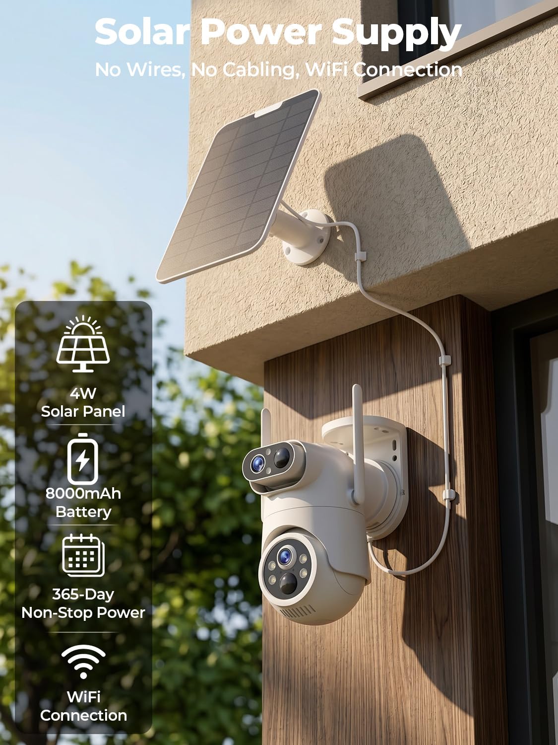 Solar Security Cameras Wireless Outdoor No Subscription with 128GB SD Home Hub, 4 Cam Kit 8 Views Dual-Len Solar Powered Camera Home Security System, 5GHz & 2.4GHz Wifi, 4MP Color Night Vision IP66