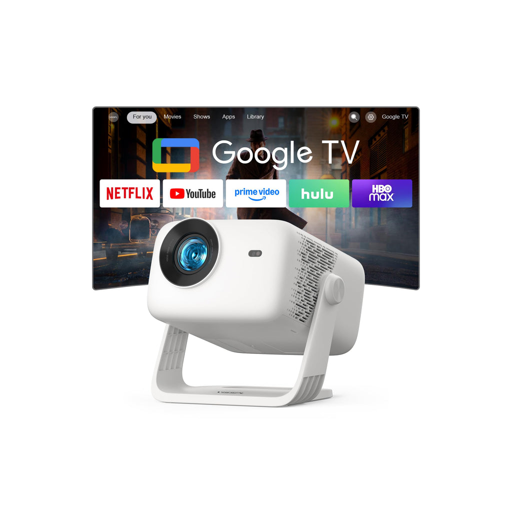 【Google TV & 4K】Smart Projector with WiFi and Bluetooth, VISSPL AI Auto Focus & Auto Keystone Portable Outdoor Projector, Voice Control Movie Gaming Projectors for Bedroom/Ceiling