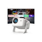 【Google TV & 4K】Smart Projector with WiFi and Bluetooth, VISSPL AI Auto Focus & Auto Keystone Portable Outdoor Projector, Voice Control Movie Gaming Projectors for Bedroom/Ceiling