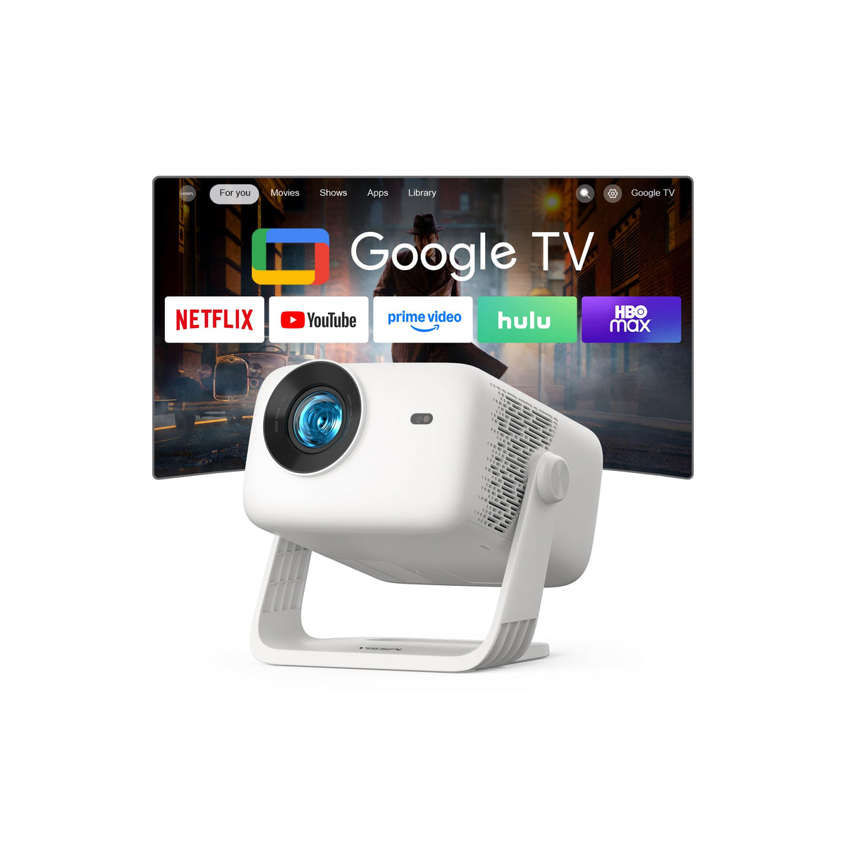 【Google TV & 4K】Smart Projector with WiFi and Bluetooth, VISSPL AI Auto Focus & Auto Keystone Portable Outdoor Projector, Voice Control Movie Gaming Projectors for Bedroom/Ceiling