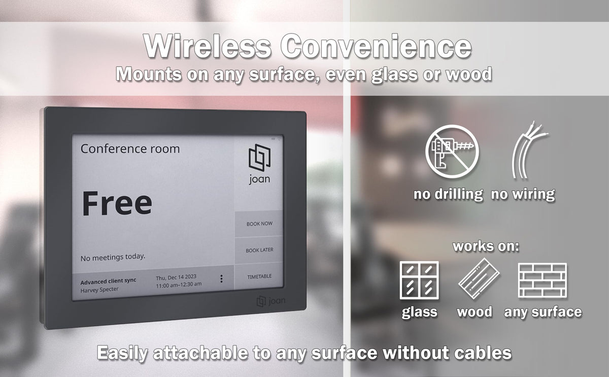 Joan 6 RE Black: Wireless E Ink Touch 6-Inch Display Meeting Scheduler - Smart Office Organizer, Calendar Sync